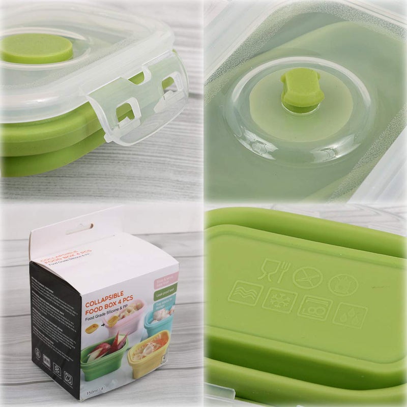 Cozihom Collapsible Silicone Food Storage Container, Portion Control Container with Clip-on Lid, Stackable, Space Saving, Microwave/Fridge/Freezer/Dishwasher Safe, 5 Oz, Pack of 4 - Image 4